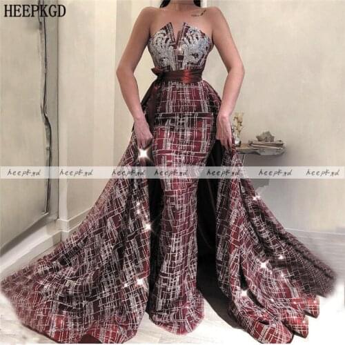 New Glitter Mermaid Evening Dress Detachable Train Strapless Sexy Women Occasion Dresses Plus Size Prom Party Gowns Robe Soiree