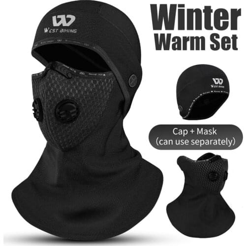 WEST BIKING Winter Warm Cycling Headwear Sport Scarf With Activated Carbon Filter Ski Motorcycle Fleece Balaclava Head Cap Hat