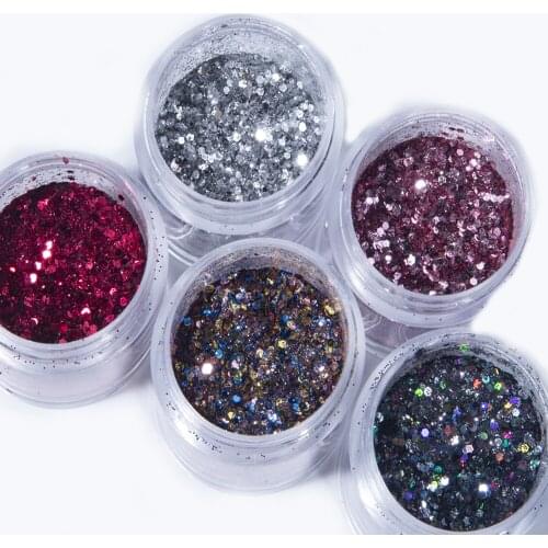 1 Jar Mix Black Glitter Nail Art Powder Sequins Holographic Color Manicuring Shining Paillette Nail Art Decorations Nail Powder