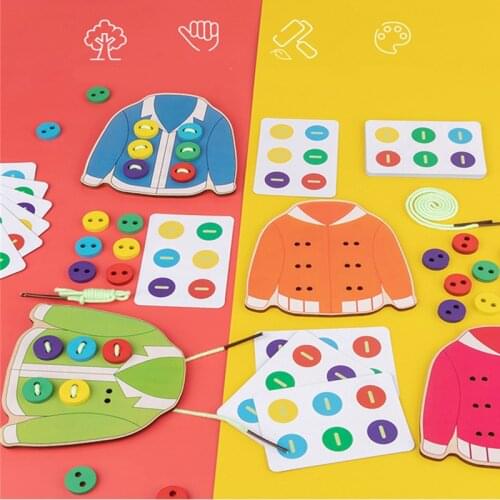 1set childrens fun montessori learn basic life skills teaching aids clothes threading button sewing board game educational toys