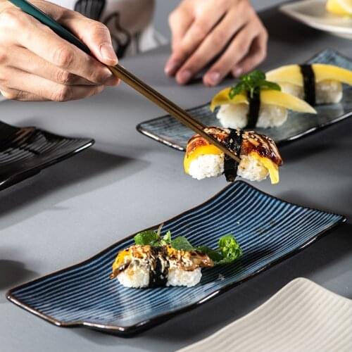 10/12 Inches Japanese Cuisine Sushi Plate Ceramic Rectangular Restaurant Creative Retro Sashimi Tableware