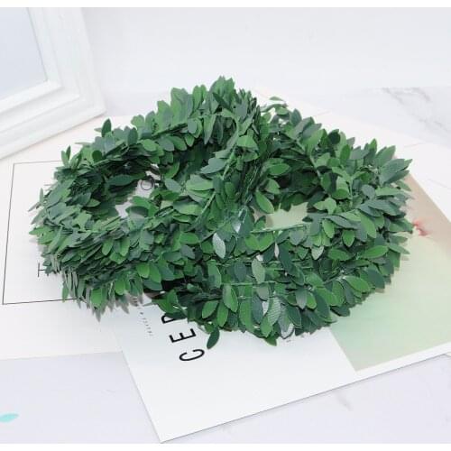 100CM/lot Silk Green leaf fake plastic Iron rattan christmas wreath decor for home wedding diy garland gifts artificial flowers