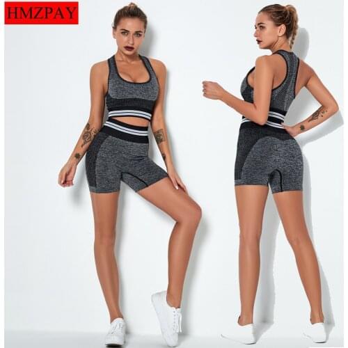 Seamless Sport Set Women Two Piece 2PCS Crop Top Bra Shorts Workout Outfit Fitness Wear Run Gym Suit Female Yoga Sets Clothes