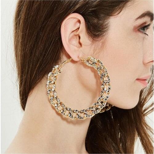 BLIJERY Trendy Bohemian Oversize Chain Hoop Earrings For Women 2020 Crystal Round Metal Hoop Earring Fashion Statement Jewelry