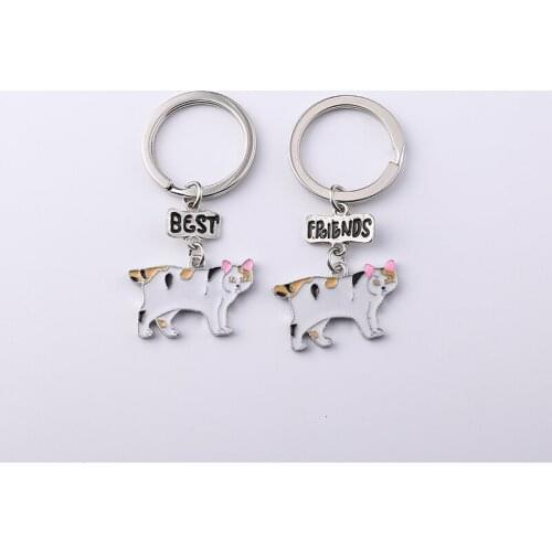 2pcs/lot cute cat keychain fashion couple keychain metal gift men and women fashion car key ring pet pendant jewelry gift
