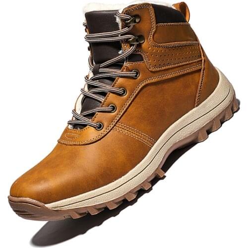 Brand Winter Mens Boots Snow Plush Warm Mens Snow Boots Leather Waterproof Mens Ankle Boots Handmade Mens Shoes Hot Sale