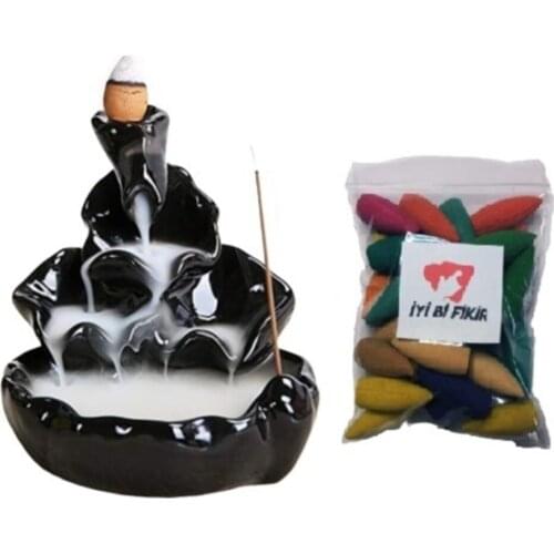 Zen Decorative Backflow Waterfall Incense burners + 35 Pcs Waterfall Incense cones 3-o