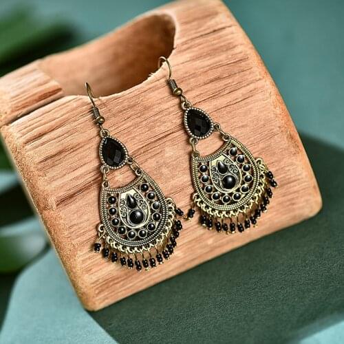 Ethnic Retro Green Beads Tassel Dangle Earrings For Women 2020 Gypsy Jhumka Indian Earrings Fashion Jewelry