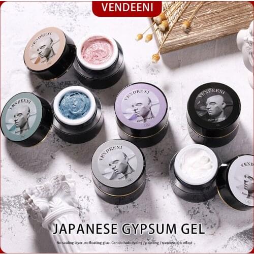 Vendeeni 3D Drawing Gel Nail Art Plaster Effect Sand Texture Gel Polish UV No Need Top Coat Nail Art Gel Polish Gypsum Varnish