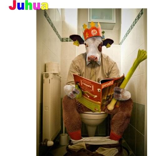 Cartoon toilet cow 5D diy diamond painting cross stitch full drill close stool diamond embroidery mosaic kits bathroom decor