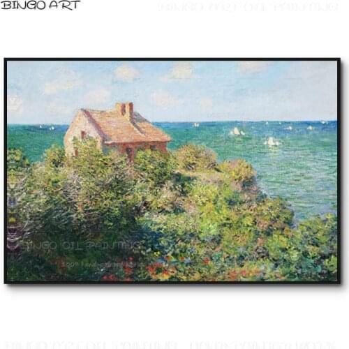 Artist Hand-painted High Quality Cloud Monet Fishermans House Oil Painting Beauty Landscape Fisherman House by Sea Oil Painting