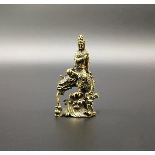 Collection Chinese Brass Carved Guan Yin Kwan-yin Bodhisattva Riding Dragon Buddha Statue Exquisite Small Statues