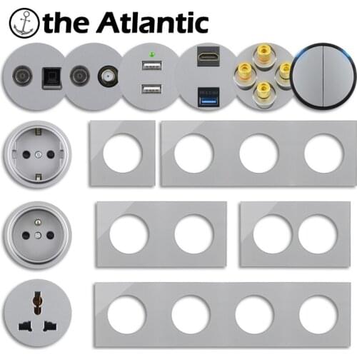 L1 Series- EU French Power Socket Switch USB RJ45 Audio HDMI-compatible Module Frame Panel DIY Free Combination Gray Grey Glass