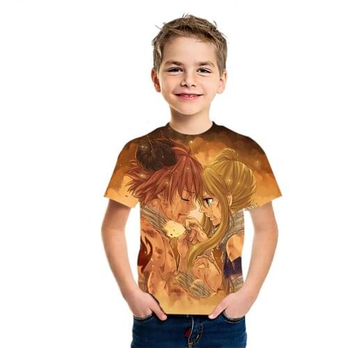 Fairy Tail Summer Childrens New 3D Printed T-Shirt Youth Large Size T-Shirt Round Neck Top Short Sleeve