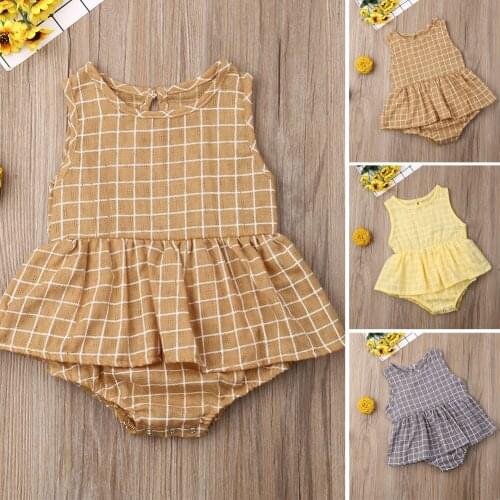 Cute Plaid Newborn Baby Girl&Boy Romper Jumpsuit Headband Outfits Set Clothes Clothing Sleeveless