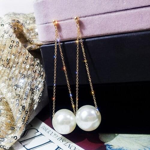 Trendy Elegant Created Big Simulated Pearl Earrings Pearls String Statement Earrings For Wedding Party Gift