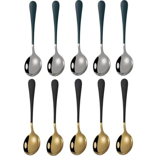 10pcs Stainless Steel Cutlery Spoon Set Snacks Fruit Salad Soup Scoop Coffee ice cream Spoon Korean Style Kitchen Utensi