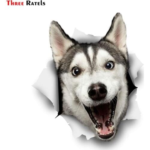 Three Ratels FTC-1056 3D Dog Sticker Happy Husky Kawaii For Toy Waterproof To DIY Laptop Bicycle Helmet Car Decals