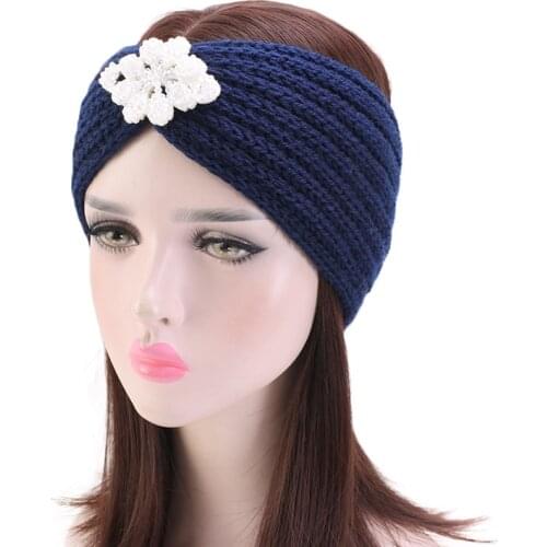 New Winter Warmer Ear Knitted Headband jeweled Bow Wide Stretch Hairband Girls Elegant Hair Band Accessories