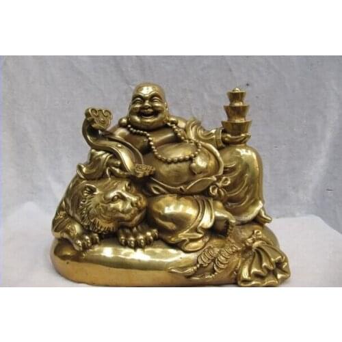 Song voge gem S0904 Chinese superb Brass Yuan Bao Ru Yi Maitreya laugh Buddha Sit on Tiger Money bag