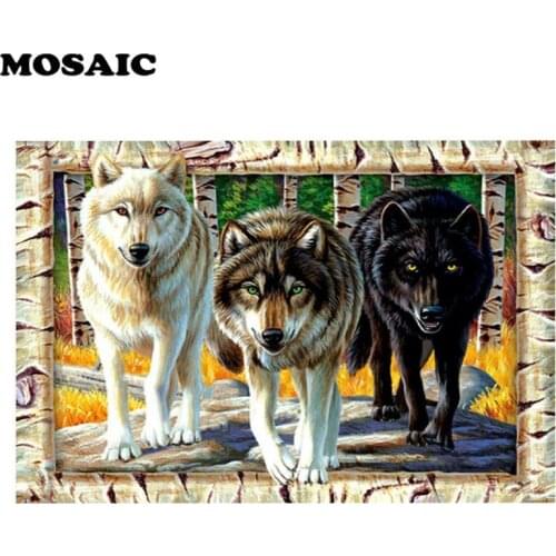 Full DIY 5D Diamond Painting Black and White Wolfs Cross Stitch Diamond Embroidery Patterns Home Decoration