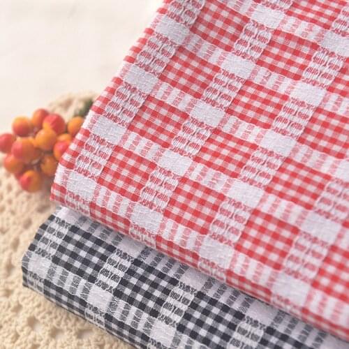 Half Meter Rubber Print Lace Little Plaid Polyester Cotton Fabric For Shirt Dress Upper Clothes Han Cloth Sewing Tissue A113