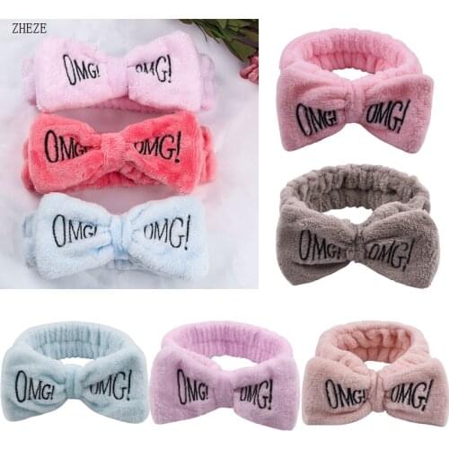 11Pcs/Lot Butterfly Bow Headband Fashion OMG Letters Wash Face Hairband Girls Solid Headwear Coral Fleece Hair Accessories