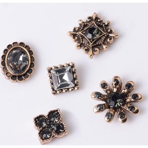 10 Pieces/Lot Vintage Metal Rhinestone Buttons Charms DIY Jewelry Making Accessories