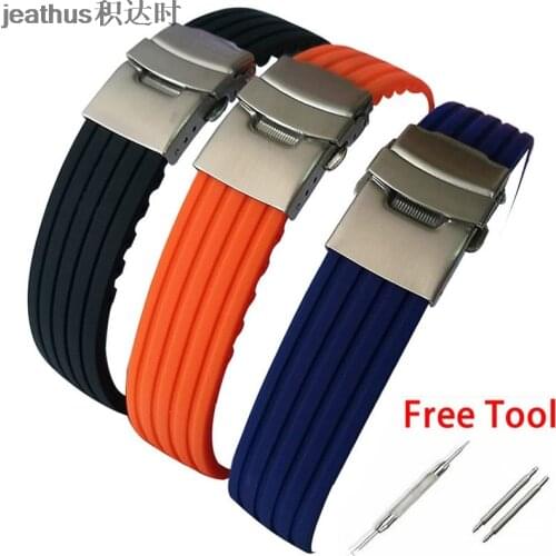 Jeathus watchband black orange blue Silicone Rubber waterproof Watch Strap replacment for seiko diver casio citizen watch band