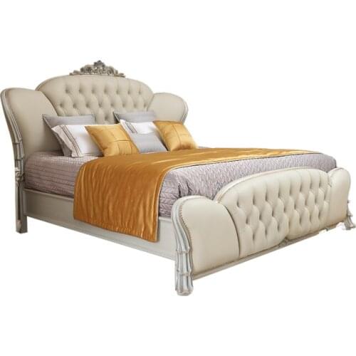 French light luxury solid wood double bed 1.8m bedroom European leather soft bag Princess Wedding bed furniture