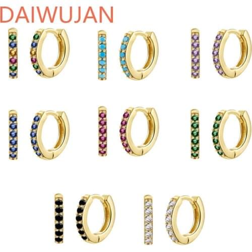 Punk 925 Sterling Silver Rainbow Zircon Small Hoop Earrings For Women Turquoise Lavender Black White Green Blue Circle Earrings