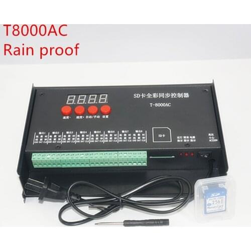 LED controller T8000 SD Card Controller for WS2801 WS2811 LPD8806 8192 Pixels DC5V waterproof Rainproof controller AC110-240V