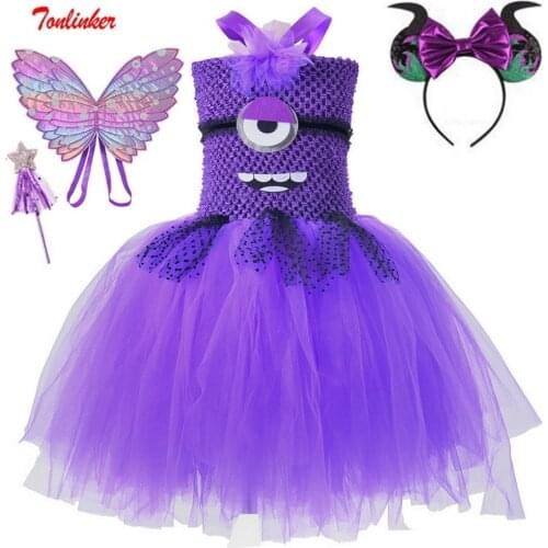 Tonlinker Girls Anime Witch Costume Christmas Kids Birthday Party Purple Tutu Dress Princess Elf Flower Fairy Cosplay Costumes