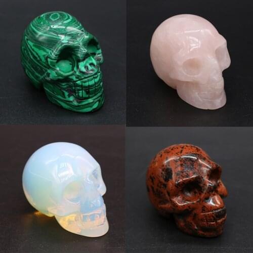 Natural Crystal Skull Decoration Lapis lazuli Opal Office Desk Creative Ornaments Reiki Heal Art Skull Carved Statue