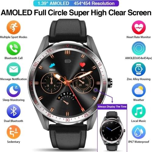 1.39inch AMOLED smart watch 454*454 screen Always display the time bluetooth call local music Weather smartwatch for men Android