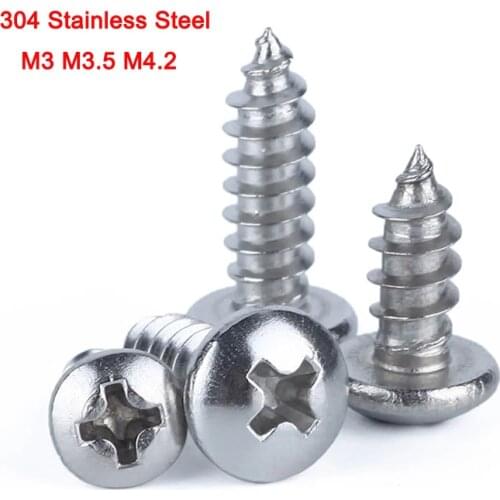 GB845 304 Stainless Steel Phillips Pan Head Wood Screws Cross Recessed Round Head Self-tapping Screw M3 M3.5 M4.2