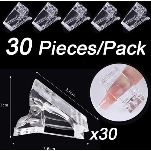 30 Pieces/Pack Nail Clips For Nail Extension Fixed Clip Clear Gel Nail Forms Quick Building Finger Nail Extended Mold Nail Clamp