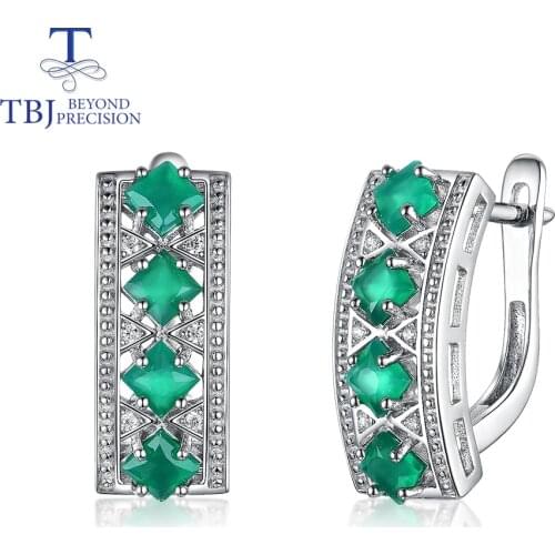 Green agate earrings natural gemstone square 3.0mm in 925 sterling silver fine jewelry for girls nice gift new design 2020 TBJ