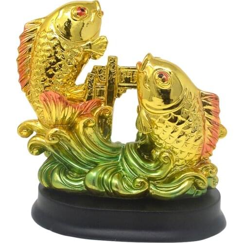 Gold Resin Double Fish Feng Shui Home Decoration
