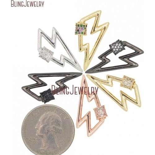 Gold Micro Pave Lightening Bolt Screw Clasp Lock Carabiner Pave Lock 28mmx15mm FC30032