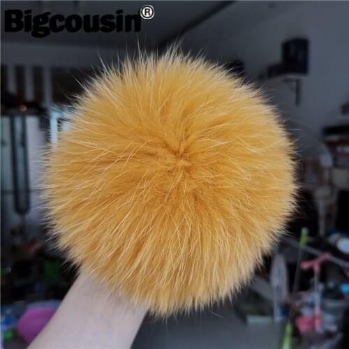 1PC Fluffy Real Fox Fur Pompoms Orange Fluffy 13-14cm Fur Pom Pom Natural Fur Balls For Knitted Hat Cap Beanies Scarf Key Chain