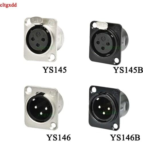 1PCS 3Pins YS146 YS145 Xlr Female Jack Panel Mount XLR Socket Chassis Microphone Cable Terminal Wire Connector Black / Silver