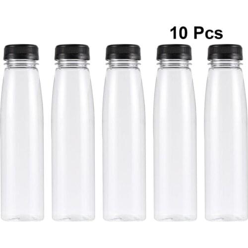 10pcs 330ml Empty Storage Containers Clear PET Bottles Plastic Beverage Drink Bottle Juice Bottle Jar with Lid Random Color Caps