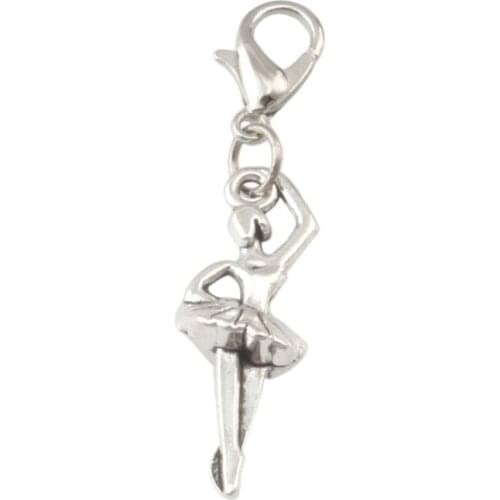 100Pcs Zinc Alloy Ballet Girls Charms Bead With Lobster Clasp Fit Charm Bracelet DIY Jewelry 9.5x40mm A-348b