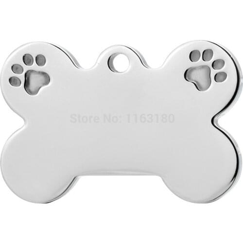 1000 pcs/lot Engraved Personalized Stainless Steel Dog Tag Pet ID Tags Mirror Polished Bone Paw Name Plate Collar