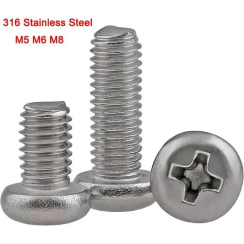 316 Stainless Steel GB818 Cross Recessed Pan Head Machine Screws Phillips Round Head Screw M5 M6 M8