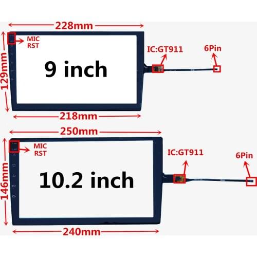 9/10.2 inch GT911 Capacitive Universal Digitizer for Android Universal Car DVD GPS navigation multimedia Touchscreen panel Glass