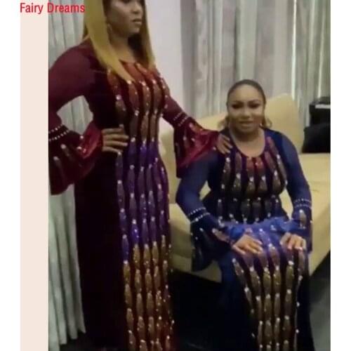 African Dresses For Women Party Dress 2021 Vestidos De Fiesta Beaded Long Sleeve Maxi Evening Dresses Robe Femme Plus Size Cloth