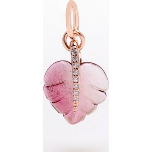 Bewill S925 Sterling Silver Pink Murano Rose Gold Glazed Fallen Leaves Strap Beads Fit Original Charms Necklace