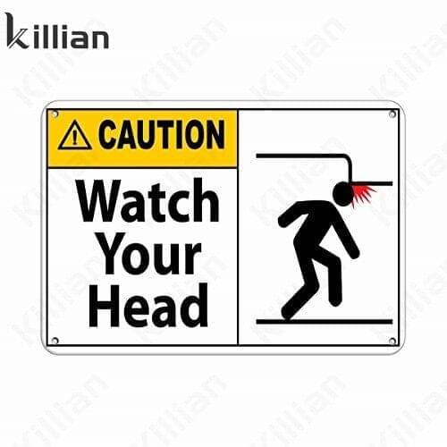 Be Careful with Your Head Metal Plaque Warning Metal Painting Public Place Metal Plate Basement Garage Home Decoration Poster